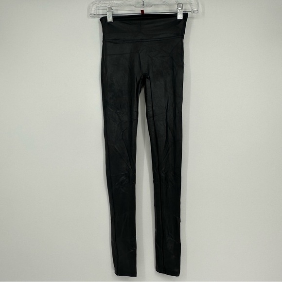 Spanx Black Faux Vegan Leather Leggings Size XS Petite Fall Staple - Picture 3 of 6